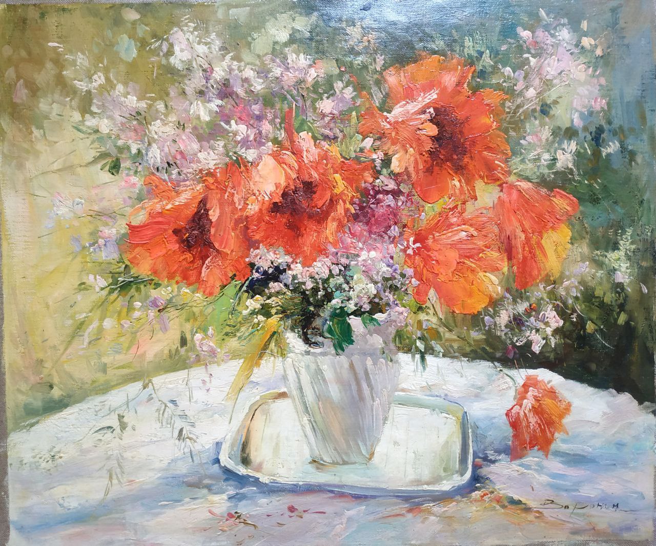 Картина маслом Букет с маками 50х60